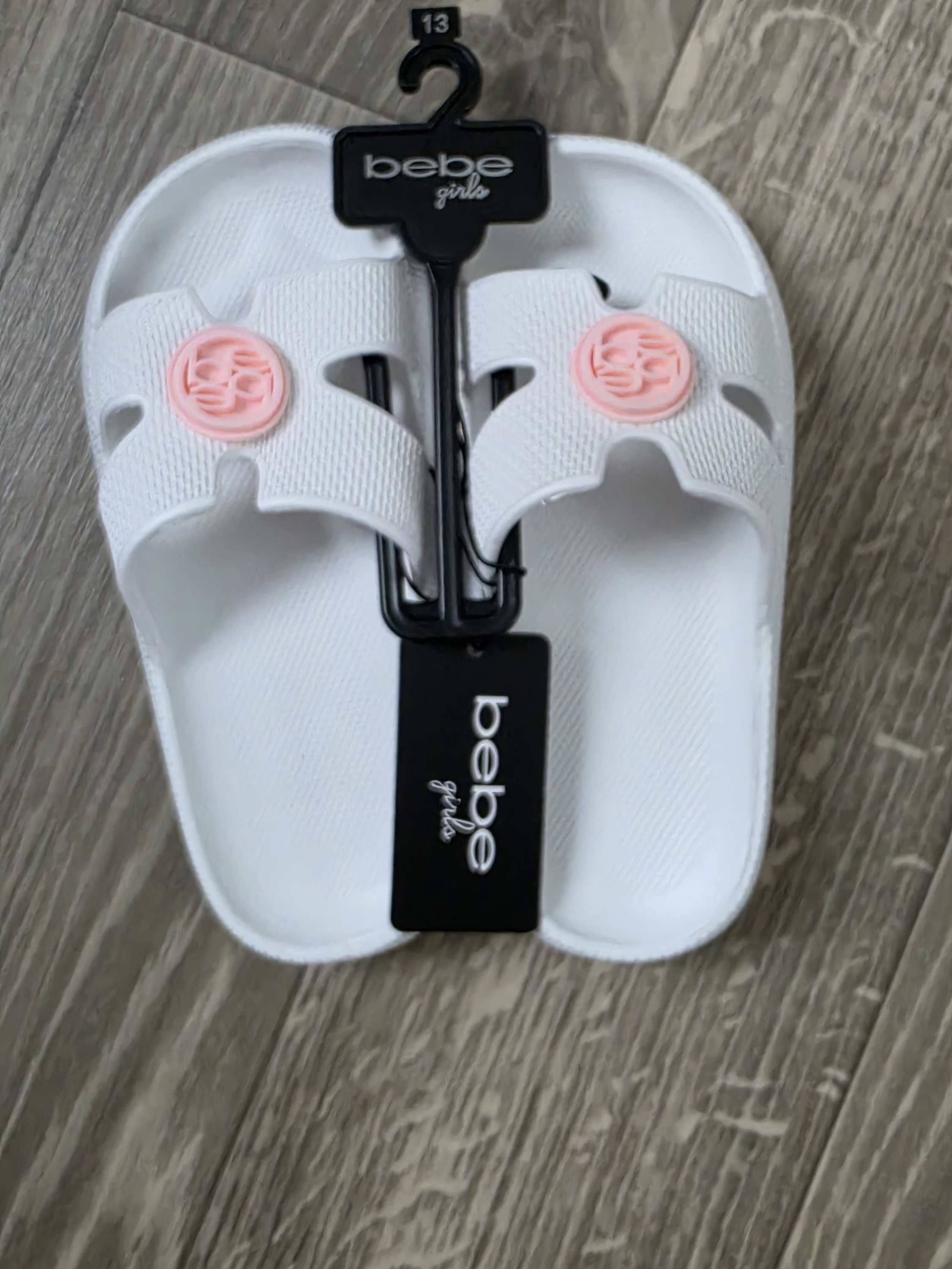Bebe Girls White Slide Sandals With Pink Emblem